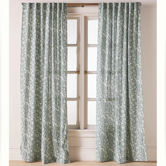 ANTHROPOLOGIE Hyacinth Semi-Sheer Printed Elegant Green Patterned Curtains - Picture 1 of 10